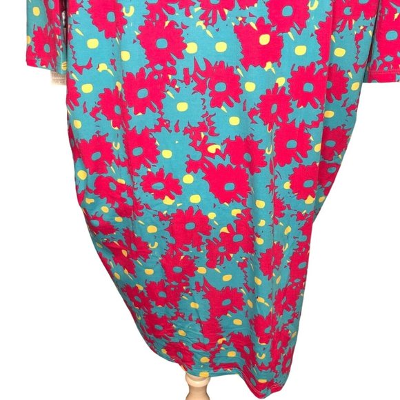 LuLaRoe RETIRED Irma Women's Large Teal & Pink Flowers mid-length sleeves NWT - Picture 8 of 10